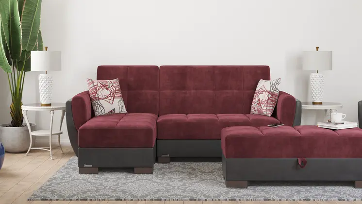 50" Burgundy Black Brown Microfiber Tufted Storage Ottoman