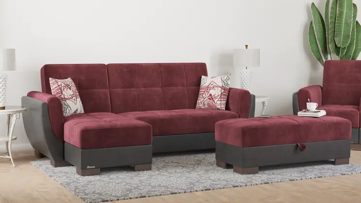50" Burgundy Black Brown Microfiber Tufted Storage Ottoman