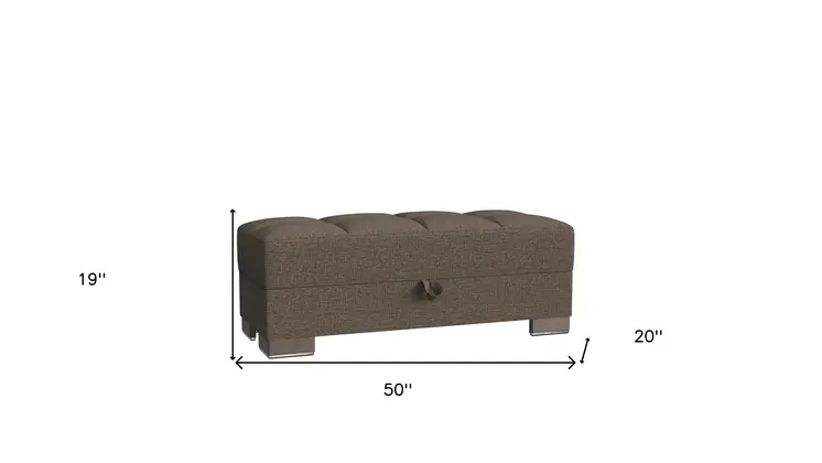 50" Brown Upholstered Tufted Fabric Storage Ottoman