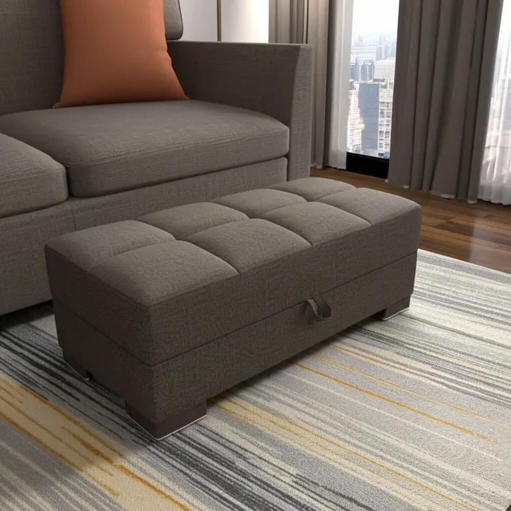 50" Brown Upholstered Tufted Fabric Storage Ottoman
