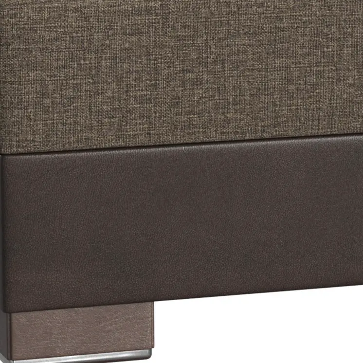 50" Brown and Black Upholstered Fabric And Faux Leather Tufted Storage Ottoman