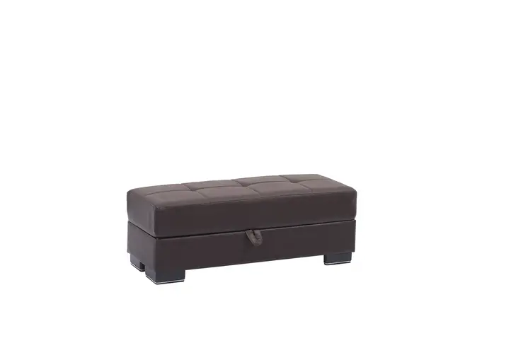 50" Brown Faux Leather Tufted Storage Ottoman
