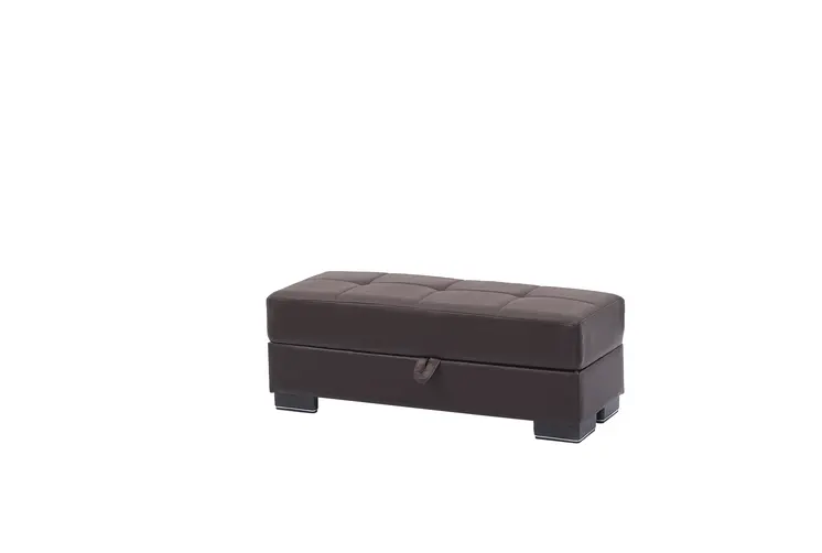 50" Brown Faux Leather Tufted Storage Ottoman