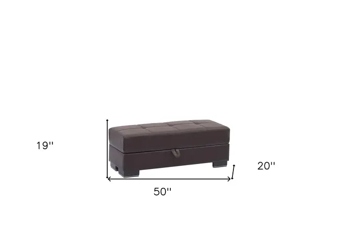 50" Brown Faux Leather Tufted Storage Ottoman
