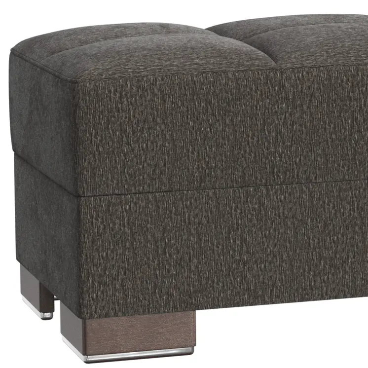 50" Gray and Brown Chenille Tufted Storage Ottoman