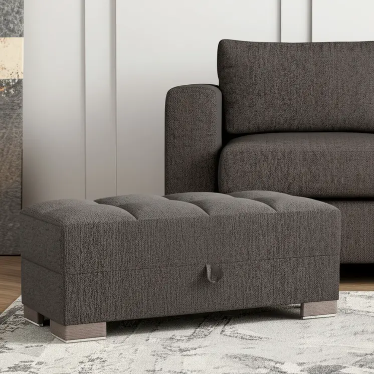 50" Gray and Brown Chenille Tufted Storage Ottoman