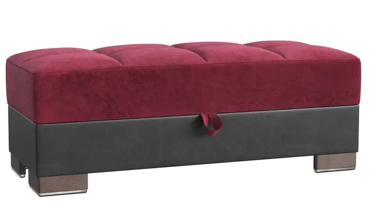 52" Burgundy and Brown Microfiber And Faux Leather Tufted Storage Ottoman