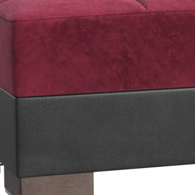52" Burgundy and Brown Microfiber And Faux Leather Tufted Storage Ottoman