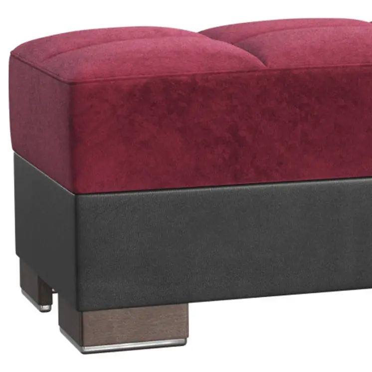 52" Burgundy and Brown Microfiber And Faux Leather Tufted Storage Ottoman