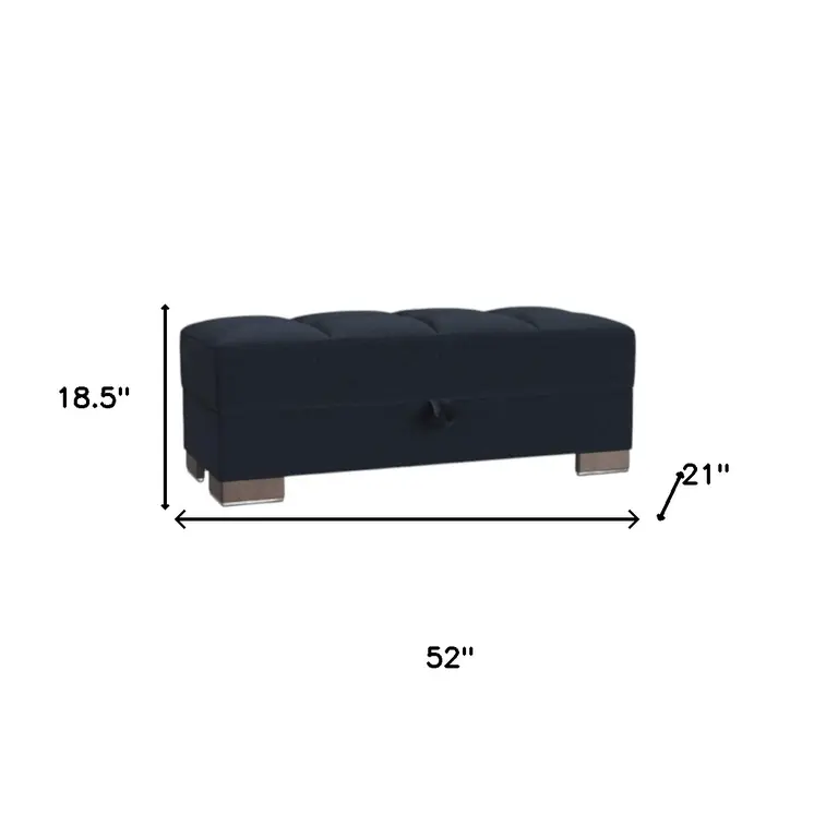 52" Dark Blue and Brown Chenille Tufted Storage Ottoman