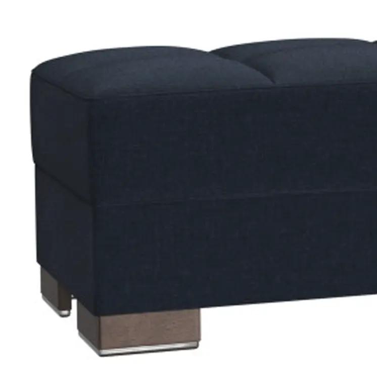 52" Dark Blue and Brown Chenille Tufted Storage Ottoman