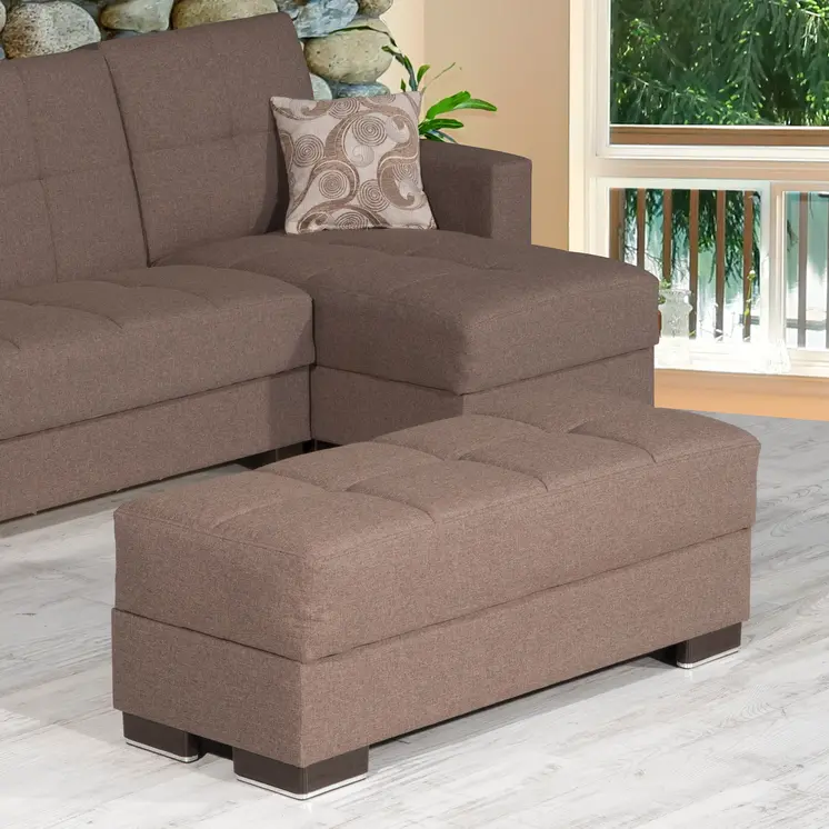 52" Brown Chenille Tufted Storage Ottoman