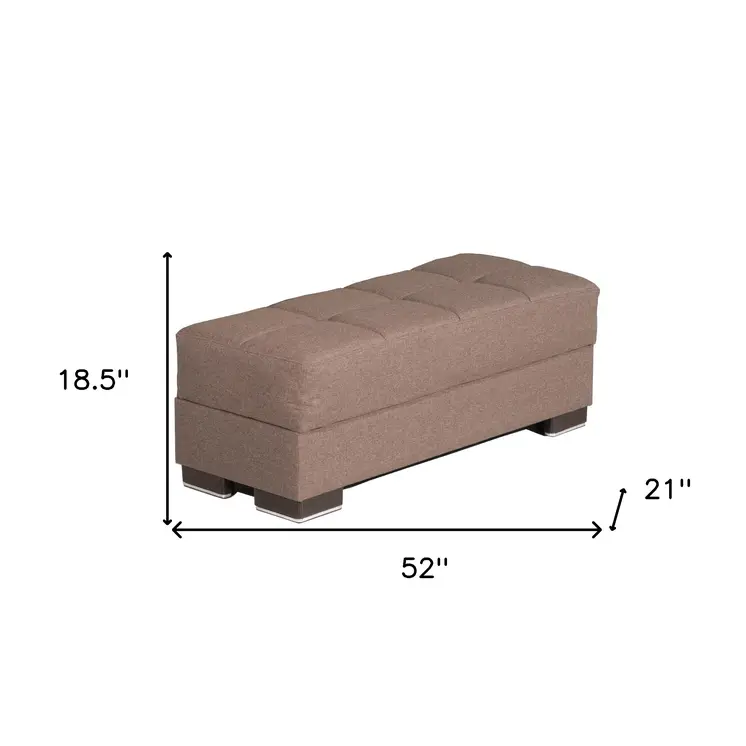 52" Brown Chenille Tufted Storage Ottoman