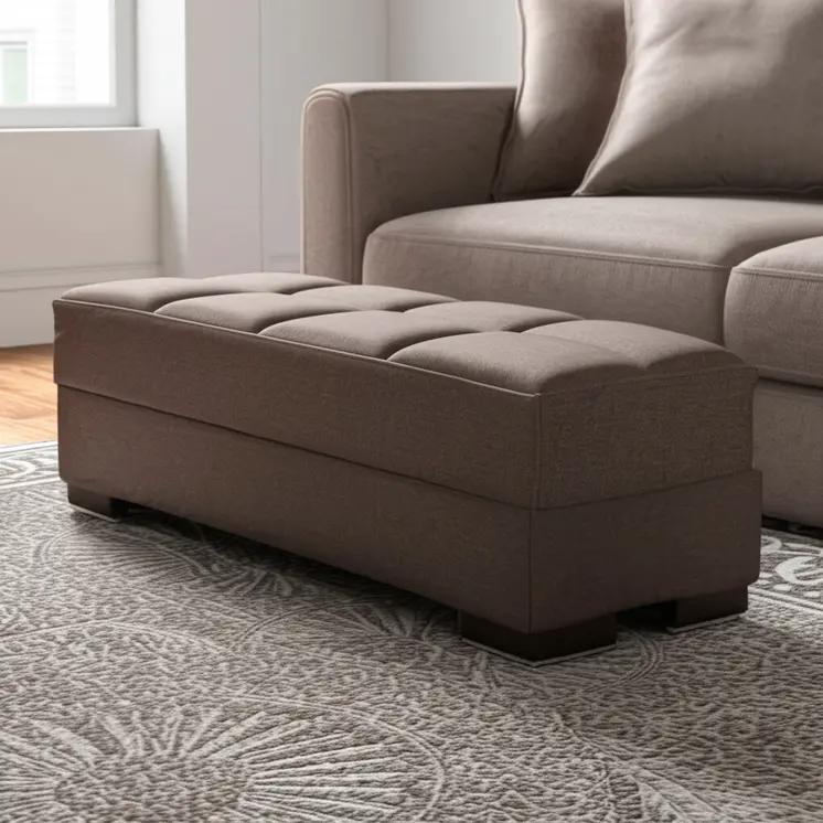 52" Brown Chenille Tufted Storage Ottoman
