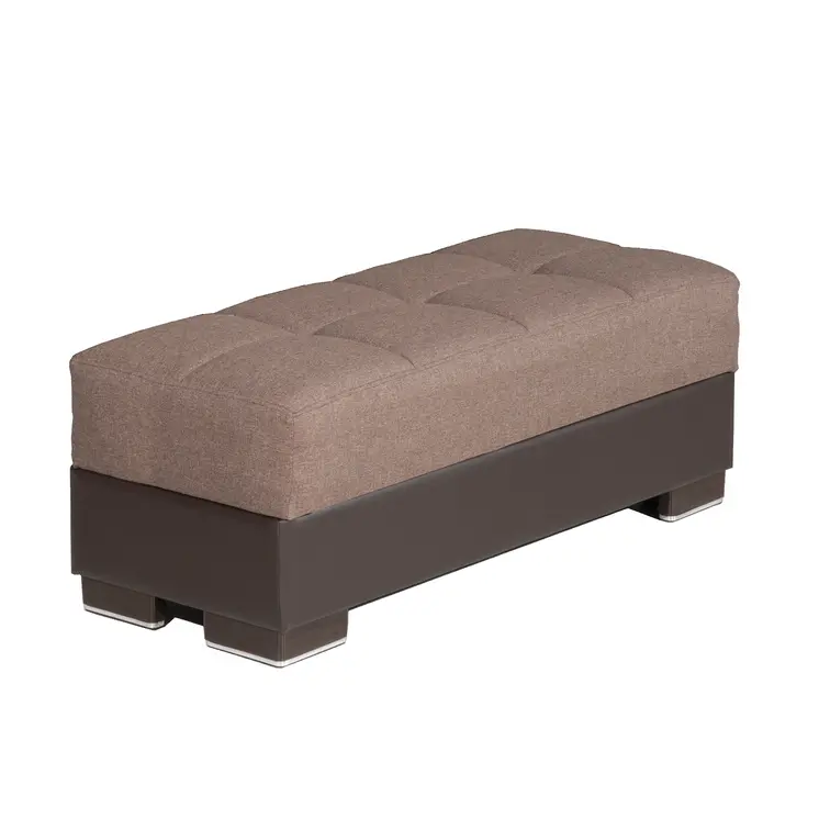 52" Brown Chenille And Faux Leather Tufted Storage Ottoman