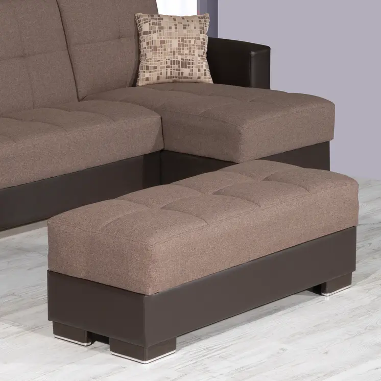 52" Brown Chenille And Faux Leather Tufted Storage Ottoman