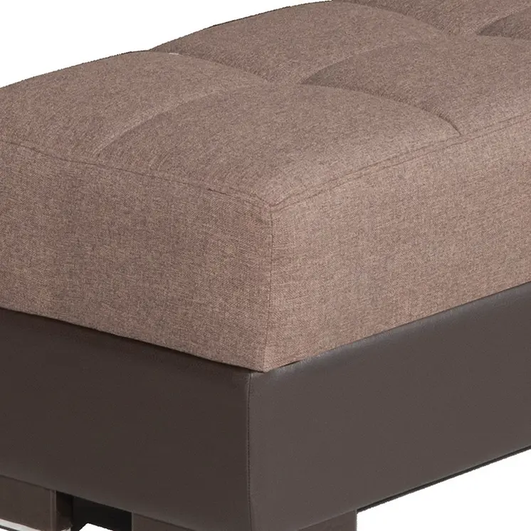 52" Brown Chenille And Faux Leather Tufted Storage Ottoman