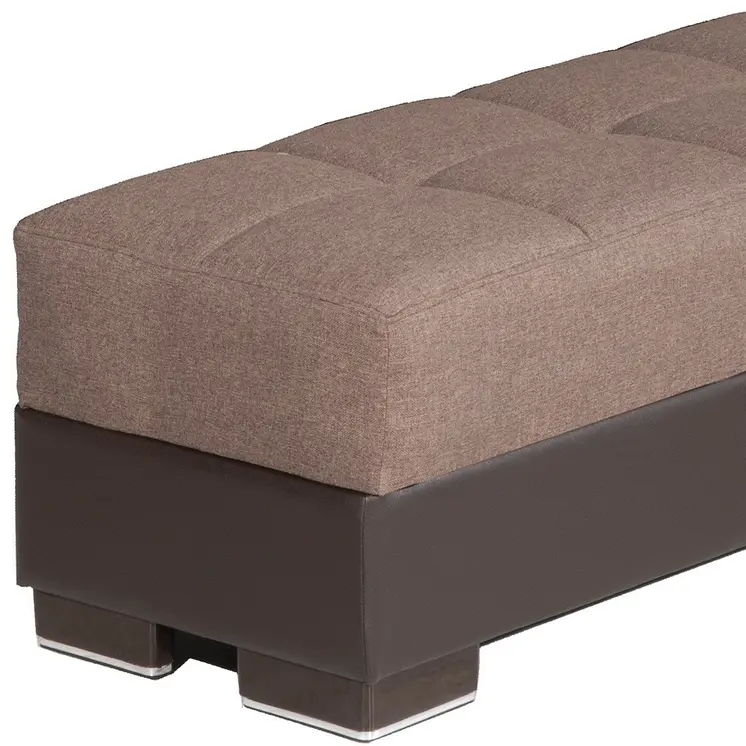 52" Brown Chenille And Faux Leather Tufted Storage Ottoman