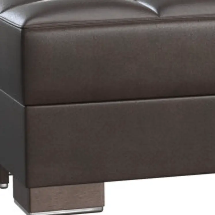 52" Brown Faux Leather Tufted Storage Ottoman