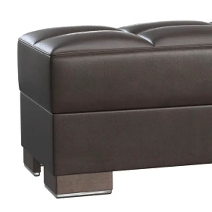 52" Brown Faux Leather Tufted Storage Ottoman