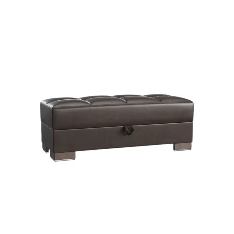 52" Brown Faux Leather Tufted Storage Ottoman