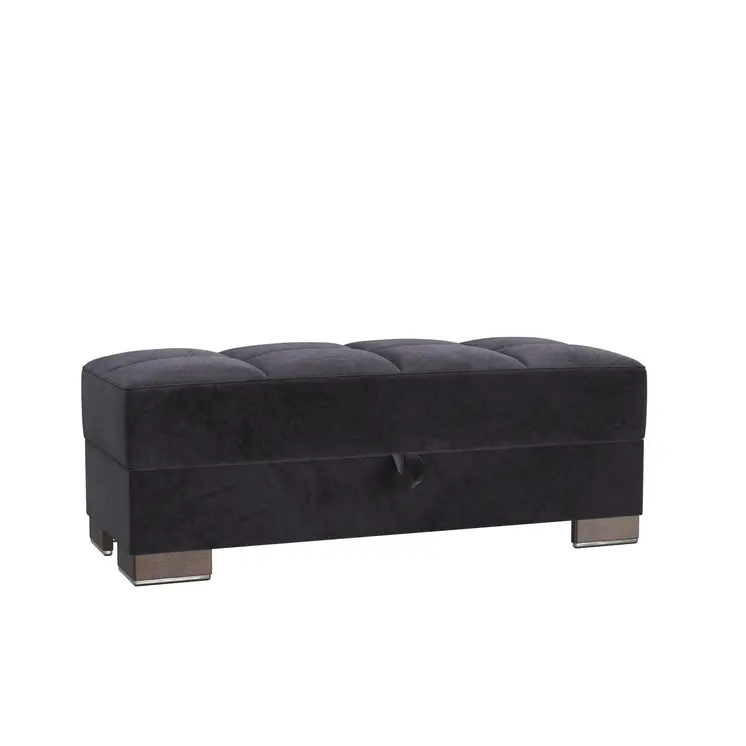 52" Black and Brown Microfiber Tufted Storage Ottoman