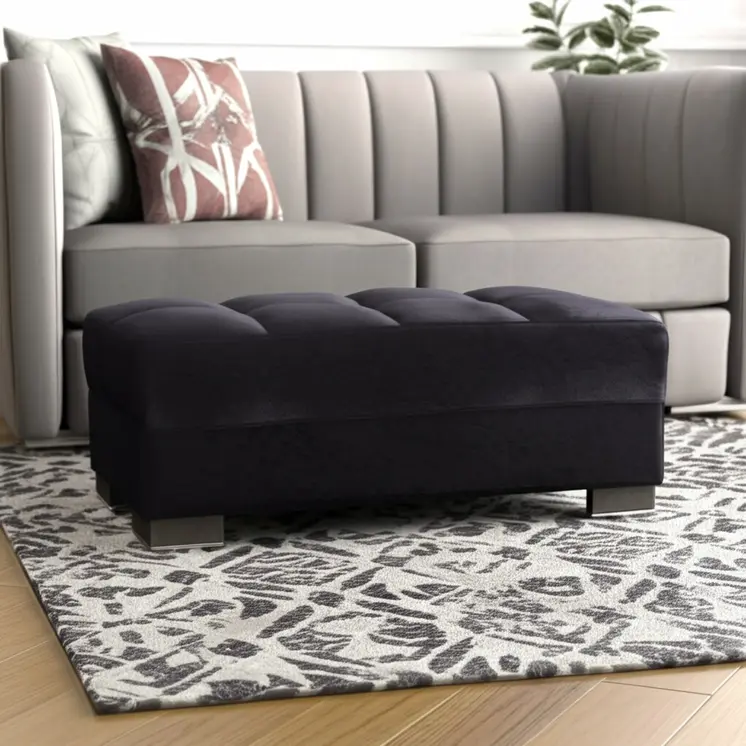 52" Black and Brown Microfiber Tufted Storage Ottoman