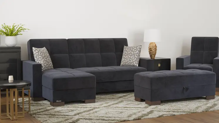 52" Black and Brown Microfiber Tufted Storage Ottoman