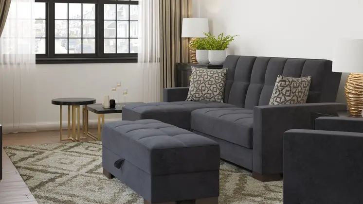 52" Black and Brown Microfiber Tufted Storage Ottoman