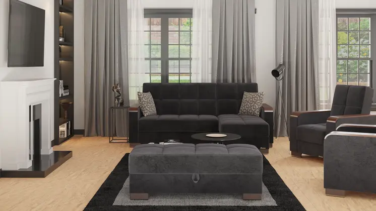 52" Black and Brown Microfiber Tufted Storage Ottoman