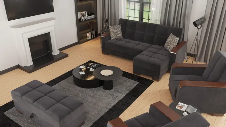 52" Black and Brown Microfiber Tufted Storage Ottoman