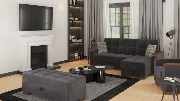 52" Black and Brown Microfiber Tufted Storage Ottoman