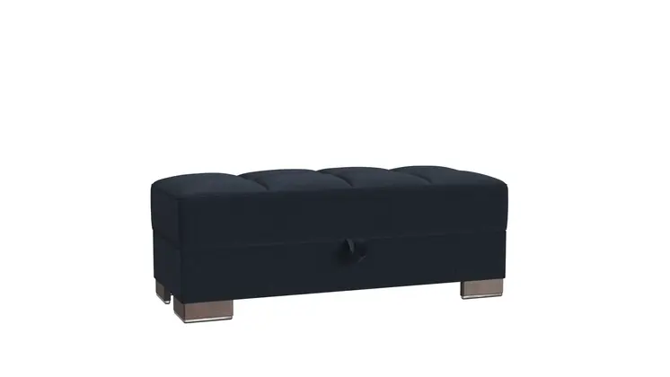 52" Dark Blue and Brown Chenille Tufted Storage Ottoman