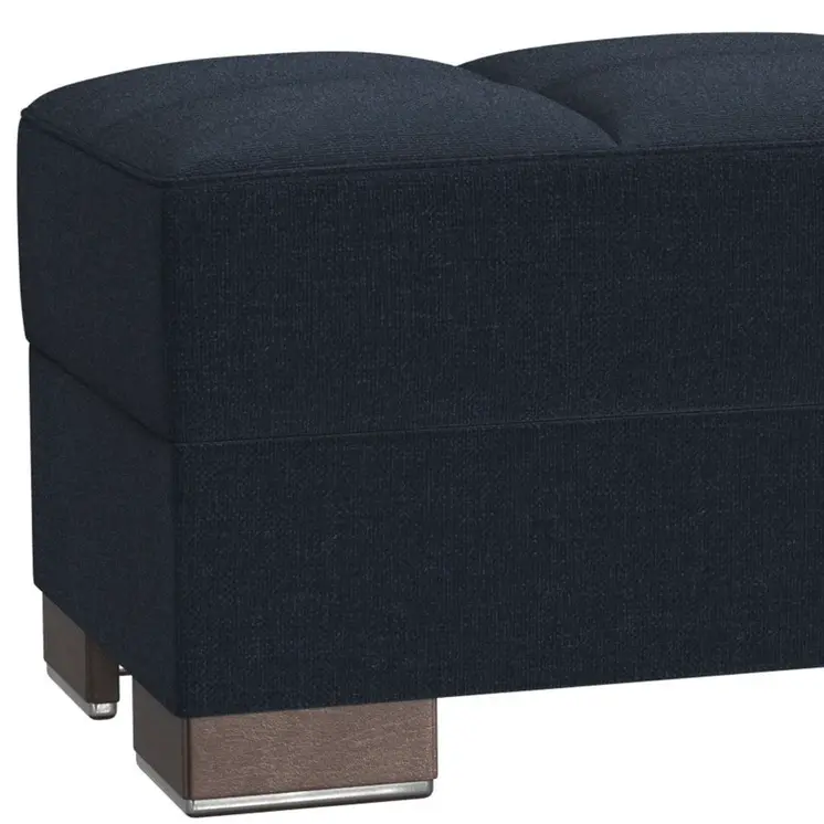 52" Dark Blue and Brown Chenille Tufted Storage Ottoman