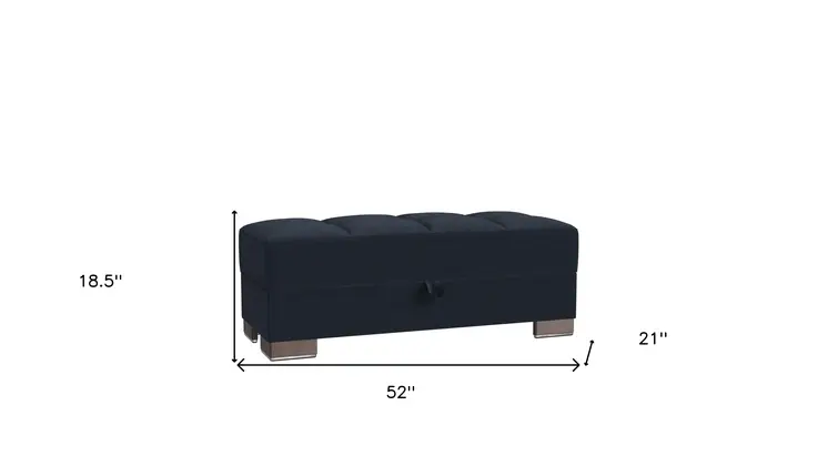 52" Dark Blue and Brown Chenille Tufted Storage Ottoman