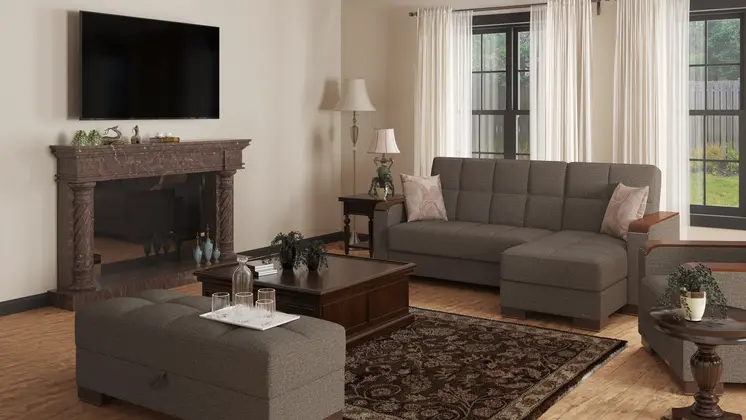 52" Brown Chenille Tufted Storage Ottoman