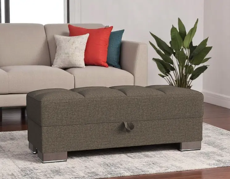 52" Brown Chenille Tufted Storage Ottoman