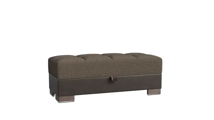 52" Brown Chenille And Faux Leather Tufted Storage Ottoman