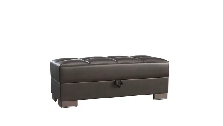 52" Brown Faux Leather Tufted Storage Ottoman