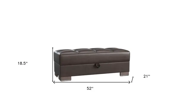 52" Brown Faux Leather Tufted Storage Ottoman