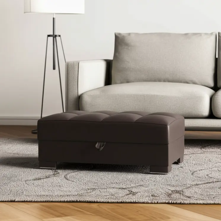 52" Brown Faux Leather Tufted Storage Ottoman