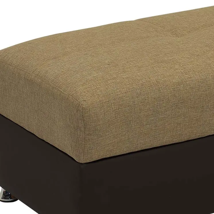 54" Camel Espresso and Silver Chenille And Faux Leather Tufted Storage Ottoman