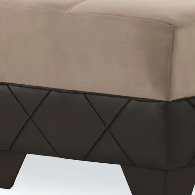 48" Taupe and Espresso Faux Leather And Microfiber Tufted Storage Ottoman