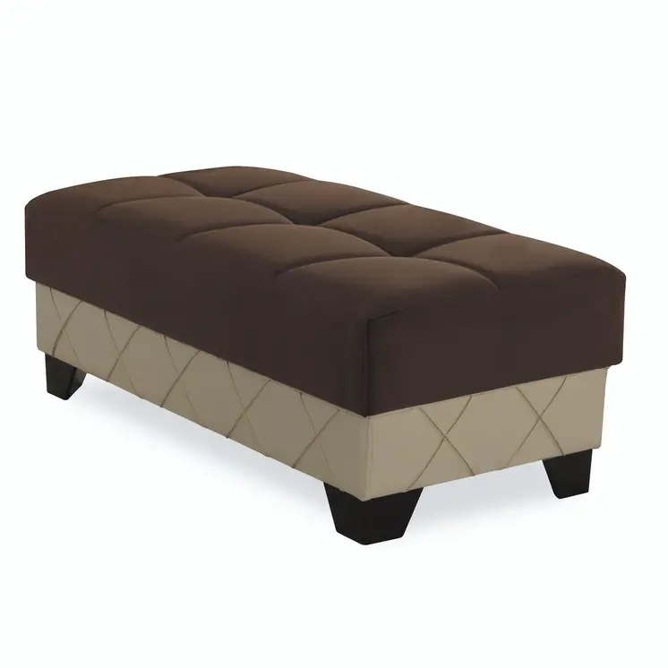 48" Brown and Cream Faux Leather And Microfiber Tufted Storage Ottoman