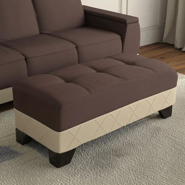 48" Brown and Cream Faux Leather And Microfiber Tufted Storage Ottoman