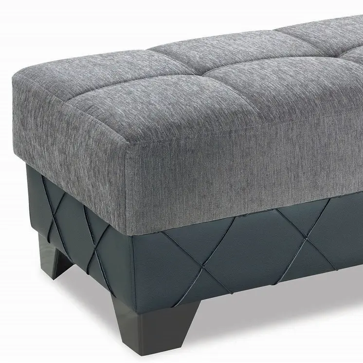 48" Gray and Brown Chenille And Faux Leather Tufted Storage Ottoman