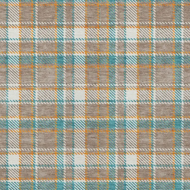 5' X 8' Taupe And Blue Plaid Washable Indoor Outdoor Area Rug