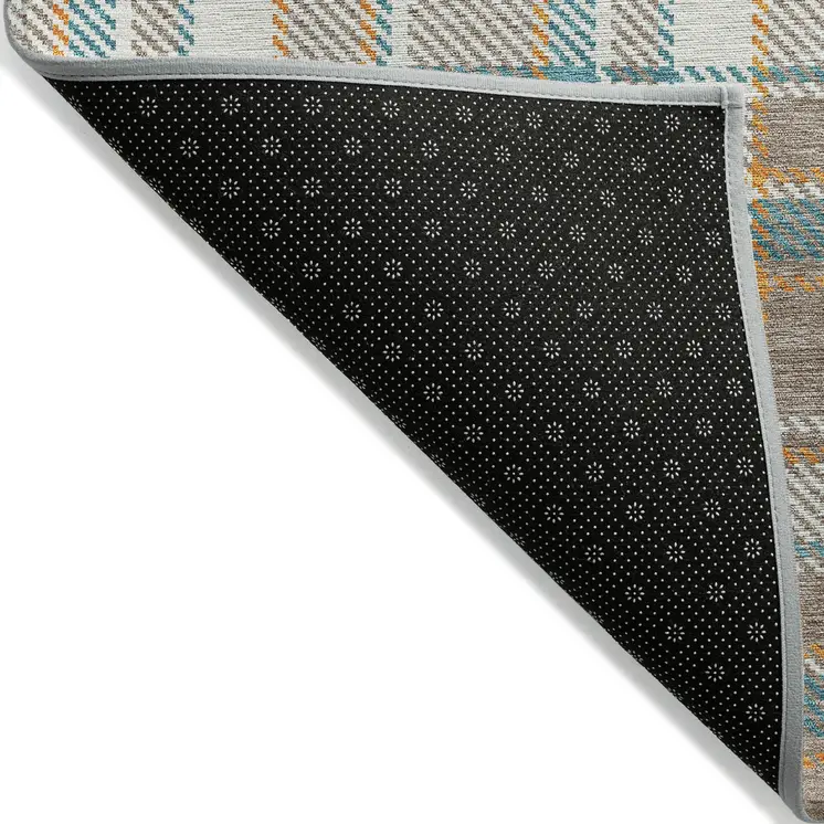 10' X 14' Taupe And Blue Plaid Washable Indoor Outdoor Area Rug