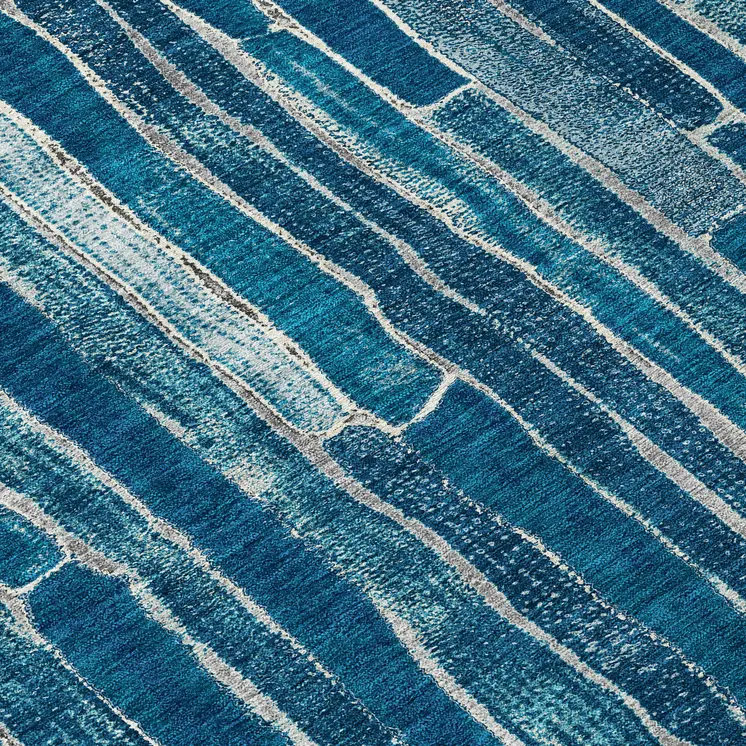 8' Blue And Light Blue Round Striped Washable Indoor Outdoor Area Rug