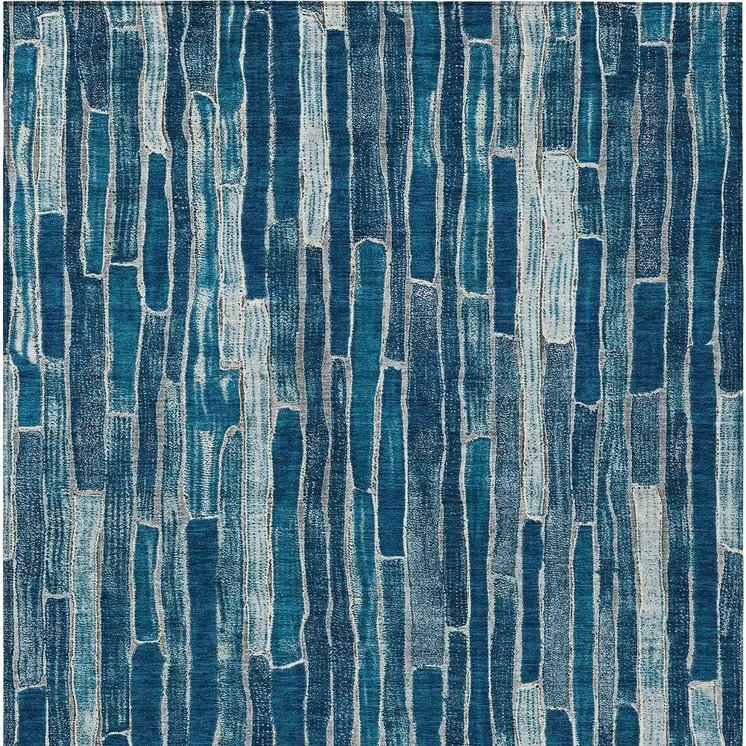 9' X 12' Blue And Light Blue Striped Washable Indoor Outdoor Area Rug